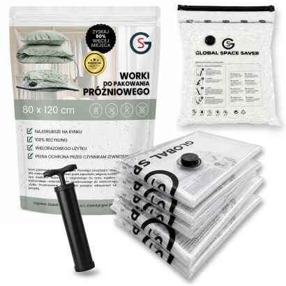 WORKI PRÓŻNIOWE 120 x 80 CM ZESTAW 5 SZTUK + POMPKA GRATIS, NA UBRANIA, KOCE, POŚCIEL DO SZAFY, GARAŻU, PIWNICY, NA STRYCH MOCNE GRUBE