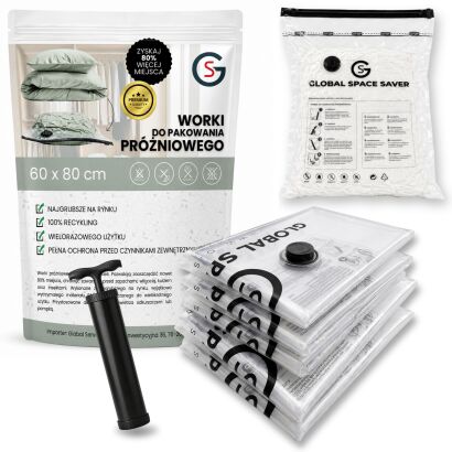WORKI PRÓŻNIOWE 80 x 60 CM ZESTAW 5 SZTUK + POMPKA GRATIS, NA UBRANIA, KOCE, POŚCIEL DO SZAFY, GARAŻU, PIWNICY, NA STRYCH MOCNE GRUBE