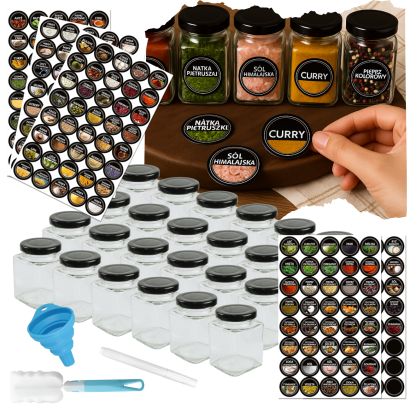 Zestaw 24 kwadratowych słoiczków 120 ml na przyprawy do kuchni