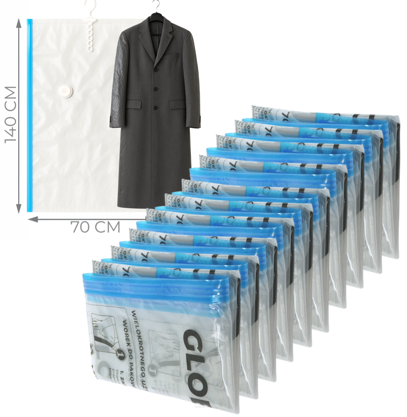 WORKI PRÓŻNIOWE 140 x 70 CM 10 SZTUK, NA KURTKI, PŁASZCZE, DO SZAFY MOCNE GRUBE