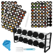 Stojak na przyprawy - zestaw 12 kwadratowych słoiczków 120 ml na przyprawy do kuchni wraz ze stojakiem i naklejkami - 4