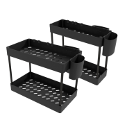 Zestaw 2 organizerów 2 poziomy do kuchni czarny, pod szafkę + 4 kubki i 8 haczyki - 4