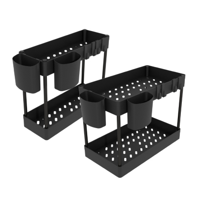 Zestaw 2 organizerów 2 poziomy do kuchni czarny, pod szafkę + 4 kubki i 8 haczyki