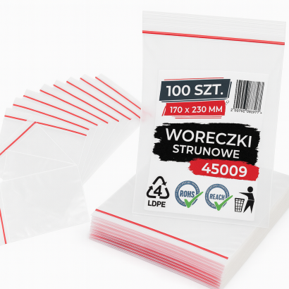 Woreczki strunowe 100 sztuk, mocne torebki zamykane 170 x 230 mm, grube 50 mic