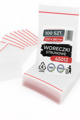 Woreczki strunowe 100 sztuk, mocne torebki zamykane 220 x 280 mm, grube 50 mic