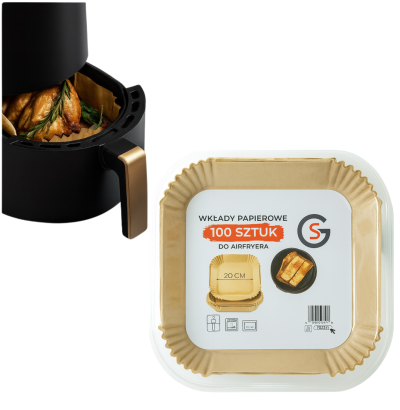 WKŁAD AIR FRYER PAPIER DO FRYTKOWNICY BEZTŁUSZCZOWEJ 20x20 CM, 100 SZTUK
