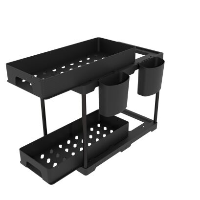 Organizer 2 poziomy do kuchni czarny, pod szafkę z 2 szufladami + 2 kubki i 4 haczyki