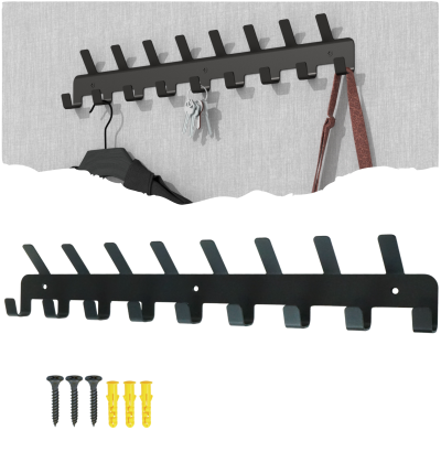 Wieszak 484 mm z 17 uchwytami, haczyk, kolor czarny przykręcany