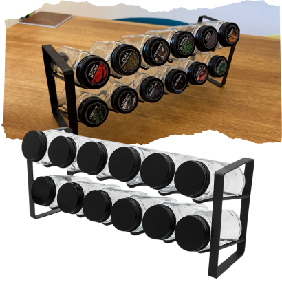 Stojak na przyprawy - zestaw 12 kwadratowych słoiczków 120 ml na przyprawy do kuchni wraz ze stojakiem