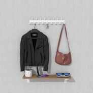 Wieszak 484 mm z 17 uchwytami, haczykami, kolor biały przykręcany - 4