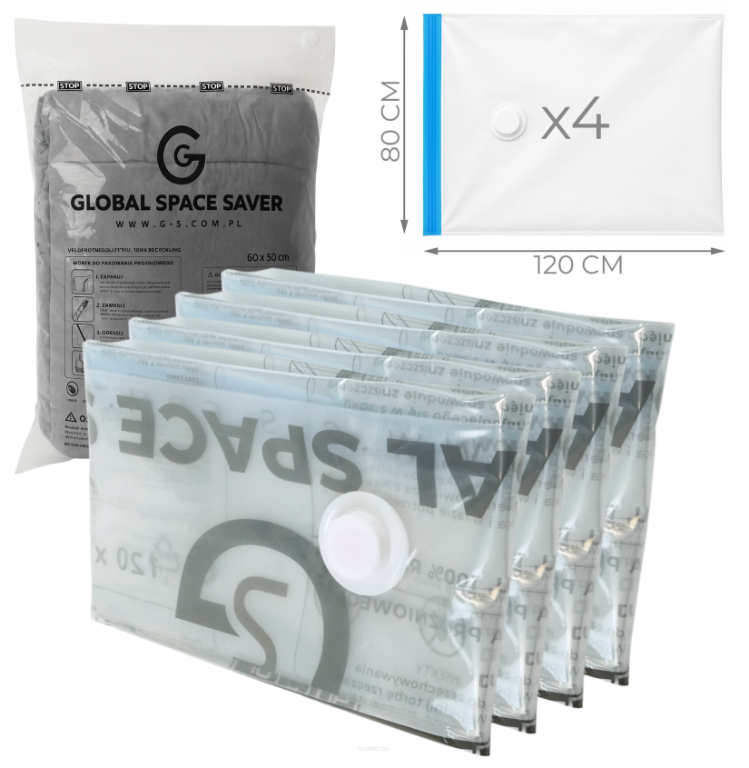 WORKI PRÓŻNIOWE 120 x 80 CM ZESTAW 4 SZTUK, NA UBRANIA, ZABAWKI DO SZAFY, GARAŻU, PIWNICY, NA STRYCH MOCNE GRUBE