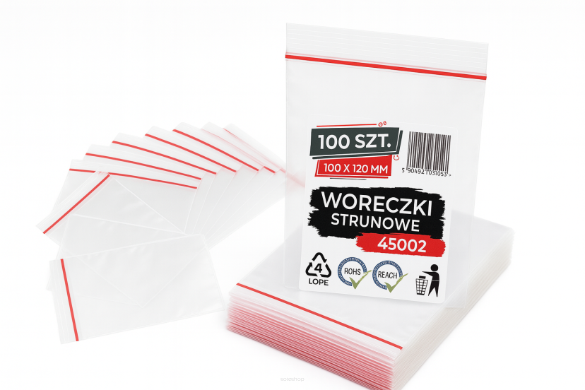 Woreczki strunowe 100 sztuk, mocne torebki zamykane 100 x 120 mm, grube 50 mic