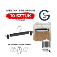 WIESZAK DREWNIANY NA SPODNIE CZARNY ZESTAW X10 WIESZAKI Z KLIPSAMI - 3