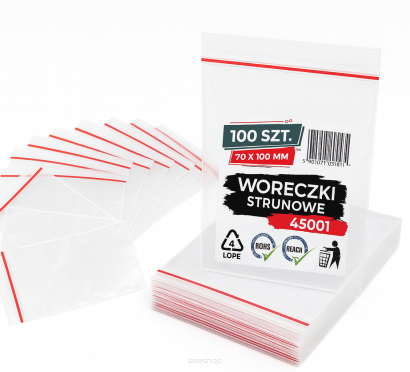 Woreczki strunowe 100 sztuk, mocne torebki zamykane 70 x 100 mm, grube 40 mic