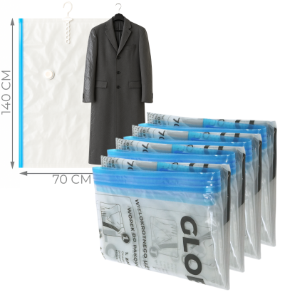 WORKI PRÓŻNIOWE 140 x 70 CM 4 SZTUKI, NA KURTKI, PŁASZCZE, DO SZAFY MOCNE GRUBE